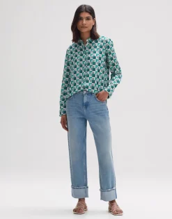 Fashion someday Fashion Blouse Met Print Falkine Retro Deep Teal